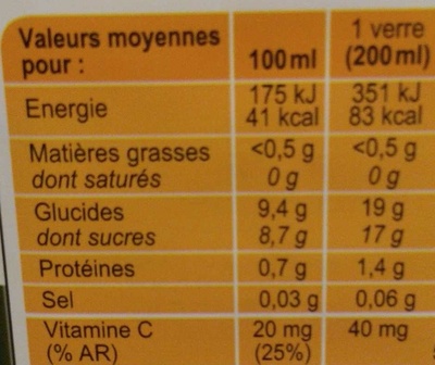 100% pur jus orange du brésil sans pulpe - Información nutricional - fr