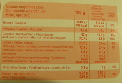 Biscuits tablette chocolat noir - Nutrition facts - fr