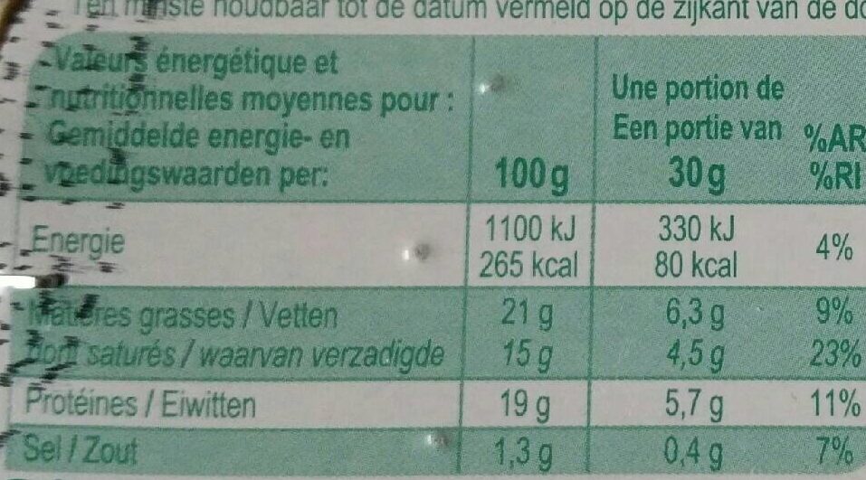 Camembert (21 % MG) - Voedingswaarden - fr