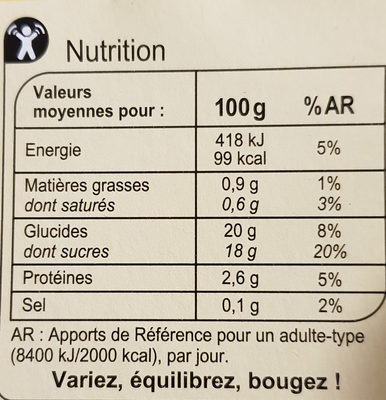 Flan Nappé Caramel - Tableau nutritionnel