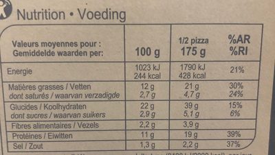 Pizza pâte fine thon - Tableau nutritionnel