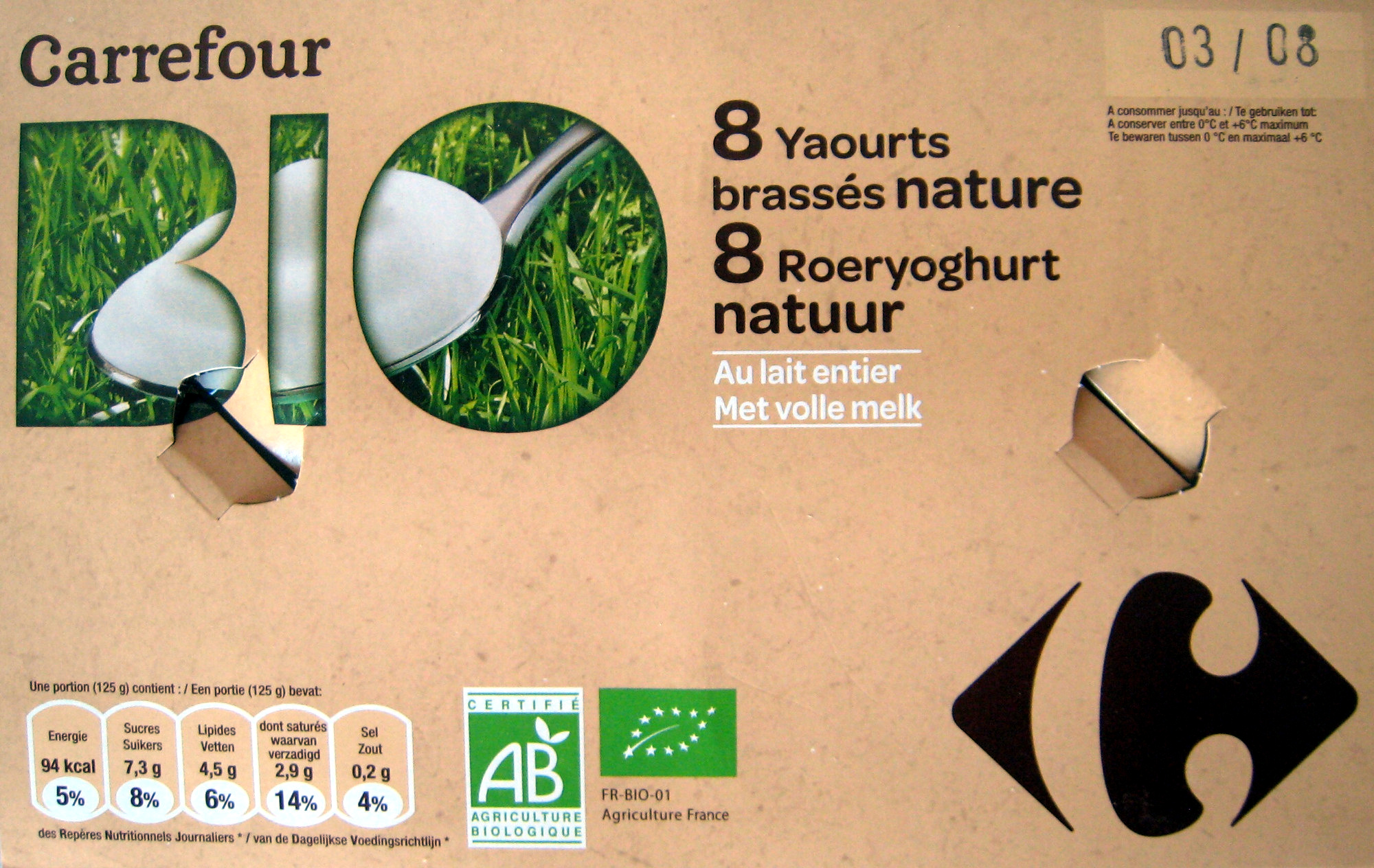 8 Yaourts brassés nature (Au lait entier) - Producto - fr