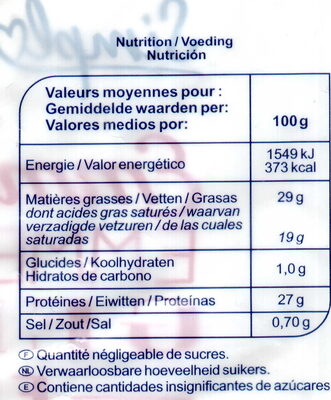 Emmental râpé - Información nutricional - fr