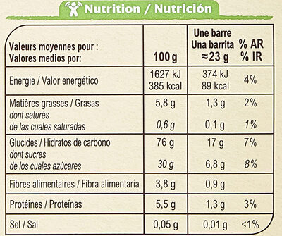 Barres céréalières aux fraises lyophilisées BIO - Nutrition facts - fr