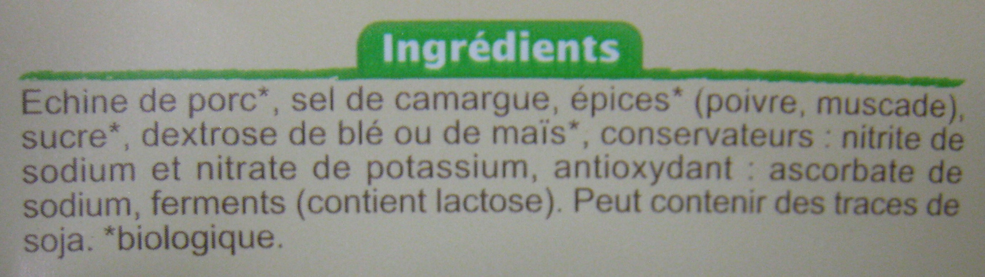 Coppa Bio - Ingredients - fr