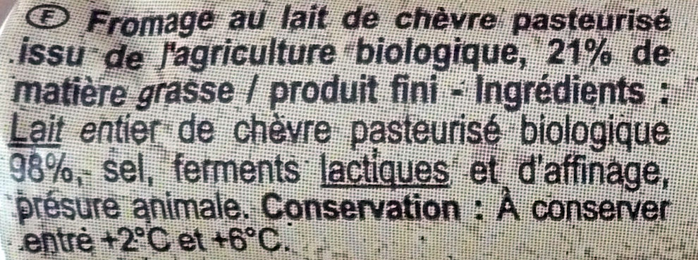 Bûche de chèvre Bio - Ingrediënten - fr