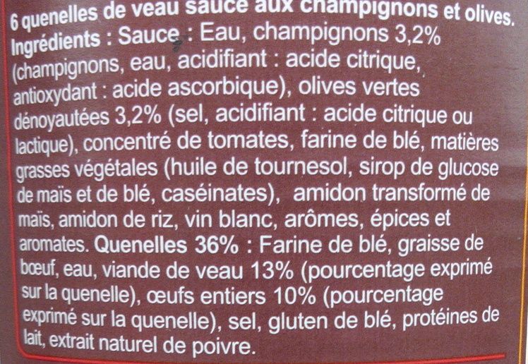 Quenelles de veau sauce financière - Ingredients - fr