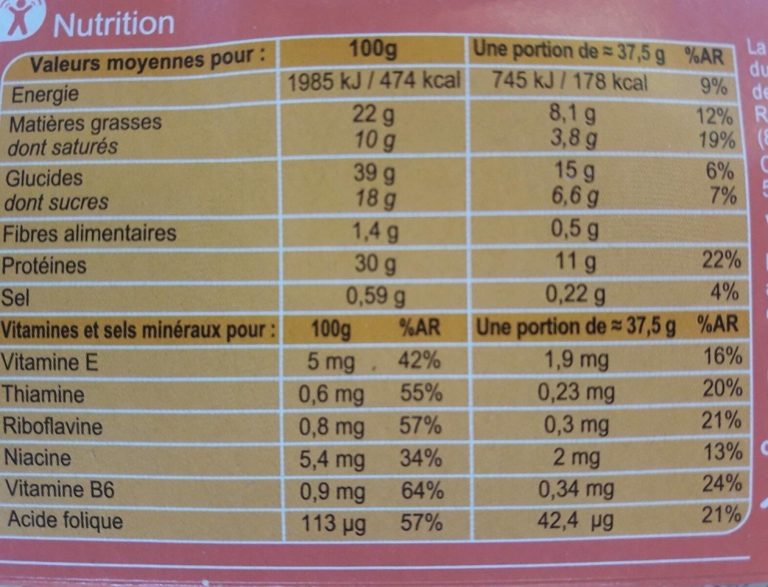 En-cas hyperprotéiné Biscuits à l'orange - Valori nutrizionali - fr