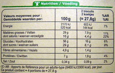 Tartelettes au Chocolat noir - Valori nutrizionali - fr