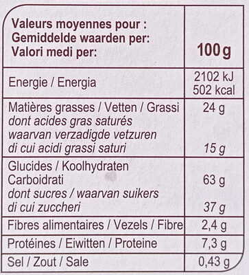 Biscuits Dégustation chocolat au lait - Tableau nutritionnel