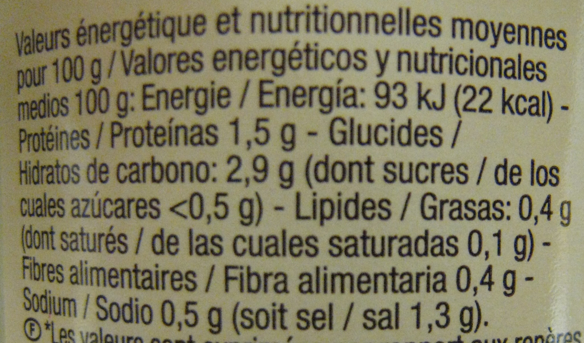 Asperges blanches Bio Carrefour - Nutrition facts - fr