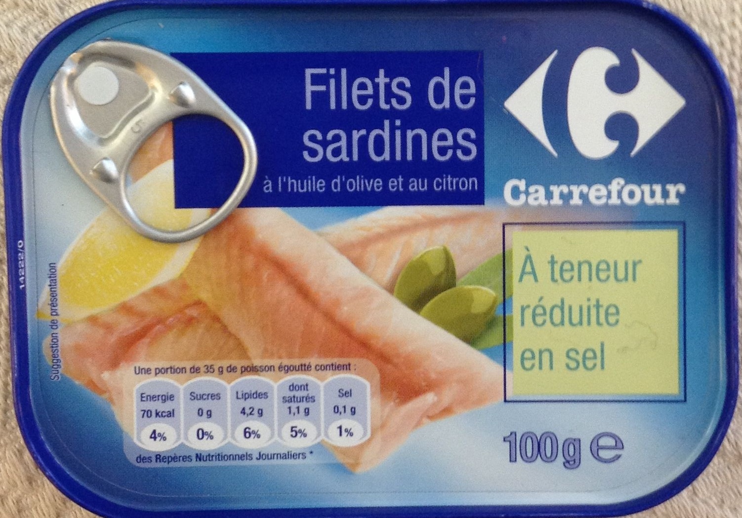Filets de sardines à huile d'olive et au citron (À teneur réduite en sel) - Produit
