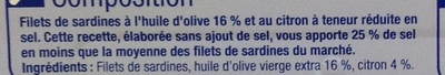 Filets de sardines à huile d'olive et au citron (À teneur réduite en sel) - Ingrédients