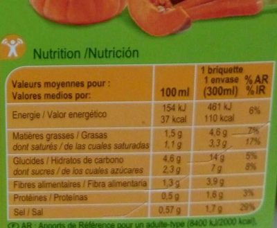 Velouté Potiron - Información nutricional - fr