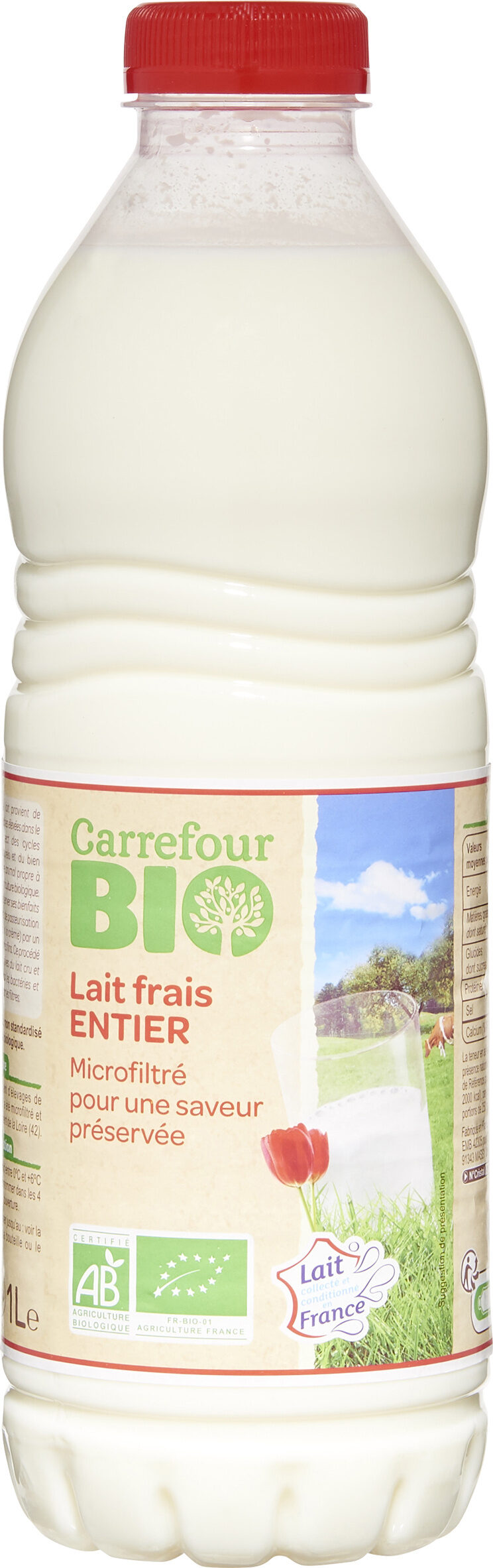 Lait frais entier - Carrefour Bio - 1 L