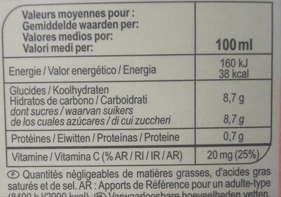 100% pur jus d'orange sans pulpe - Informació nutricional - fr
