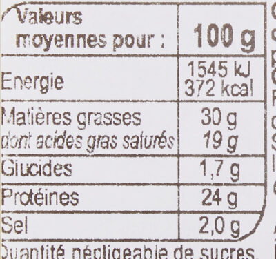 Cantal Jeune - Nutrition facts - fr