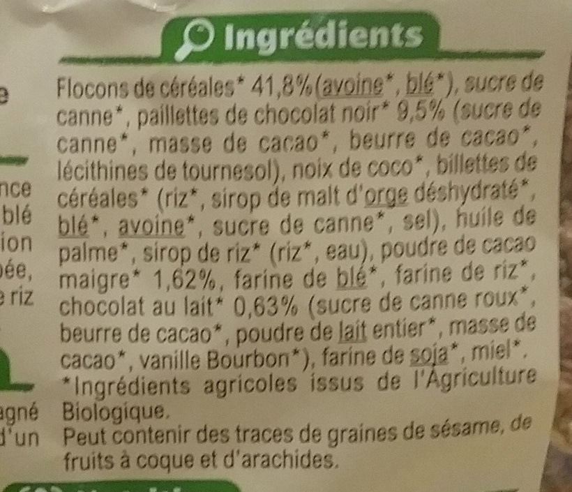 Muesli croustillant chocolat - Ingredienser - fr