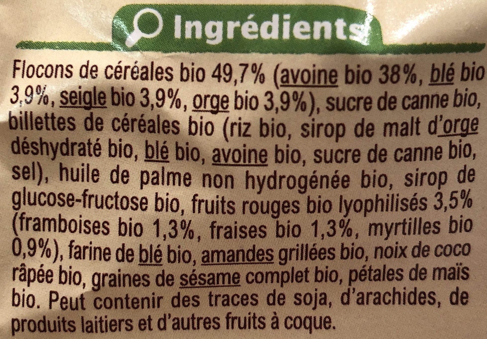 Croustillant Fruits rouges - Ingredientes - fr
