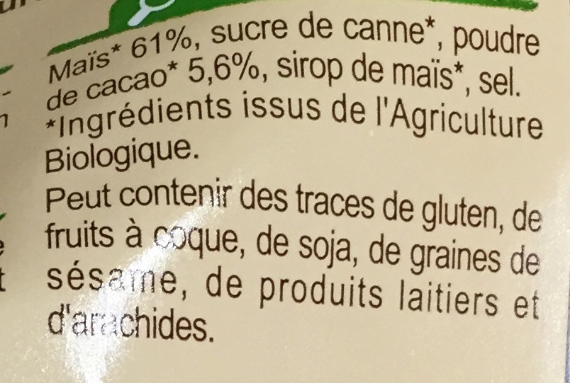 Corn flakes cacao - Ingredienser - fr