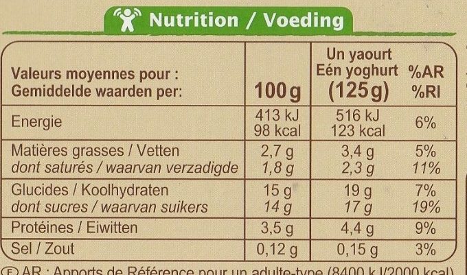 Yaourt au lait entier aux fruits avec morceaux - Nutrition facts - fr