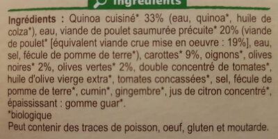 Poulet sauce aux olives et quinoa Bio - Ingredienser - fr