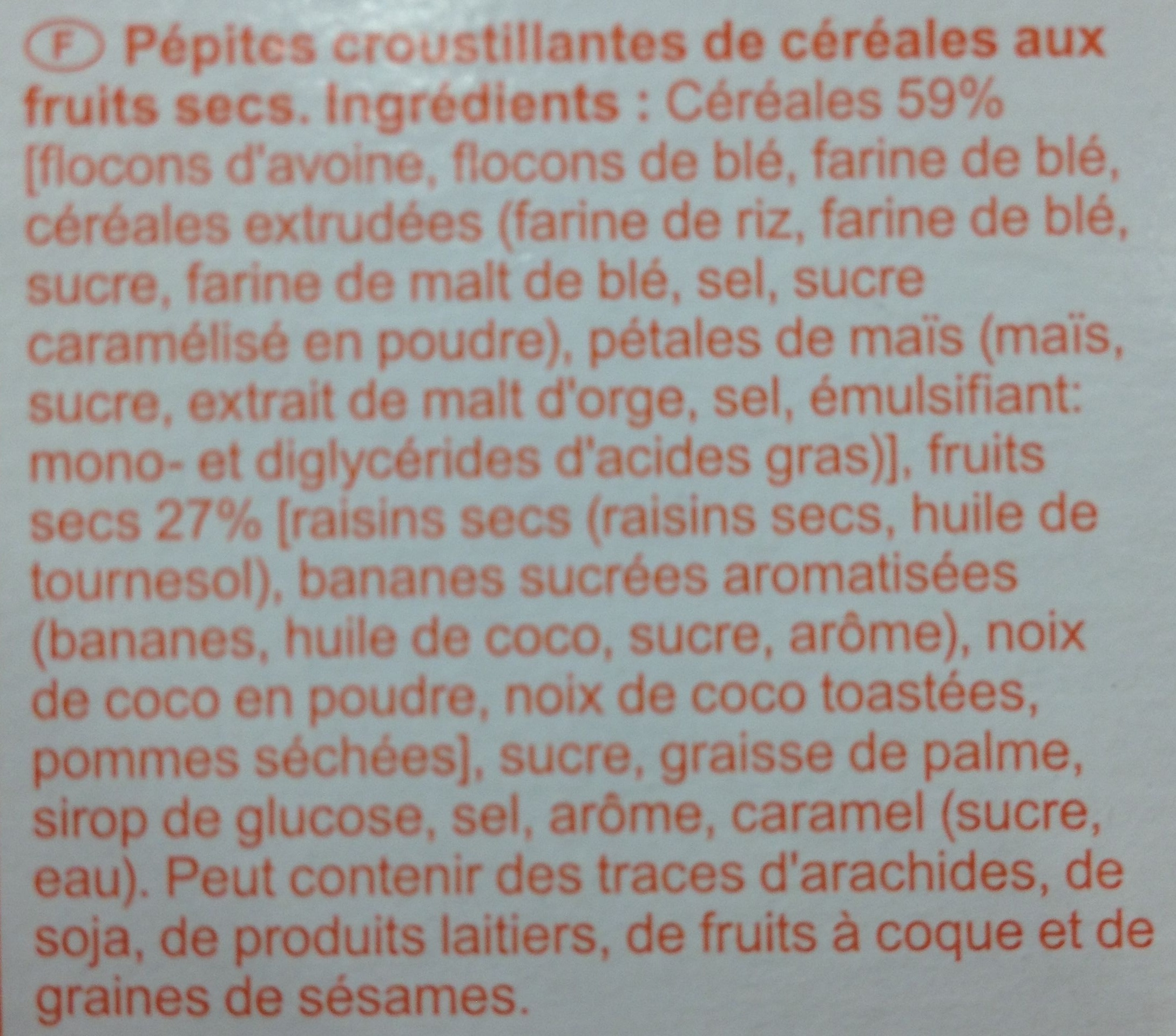 Muesli Croustillant aux fruits - المكونات - fr
