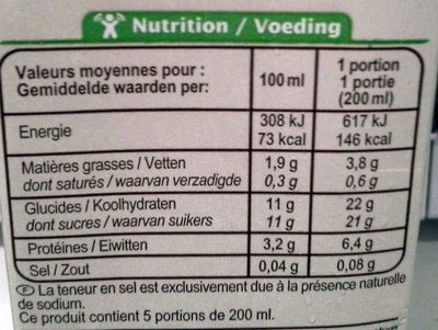 Boisson au soja saveur miel - Información nutricional - fr