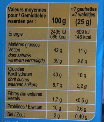 Gaufrettes aux Fromages - Tableau nutritionnel