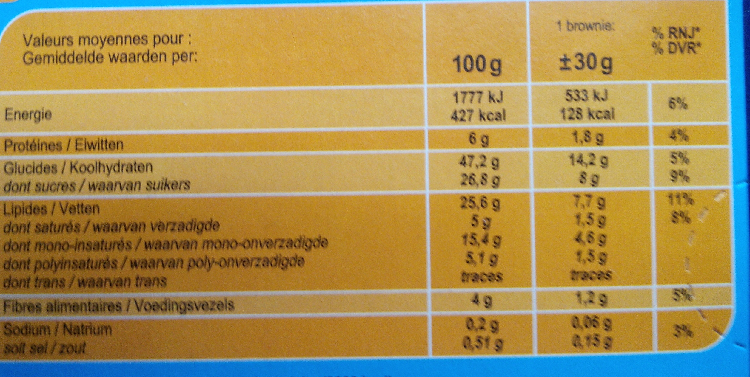 Brownie pocket chocolat et noisettes - Valori nutrizionali - fr