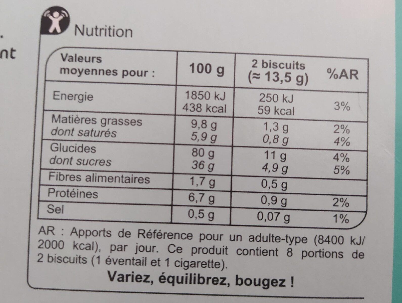 Duo glacier - Informació nutricional - fr