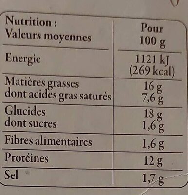Pâte en croûte supérieur  cuisiné dans le Jura - Nutrition facts - fr