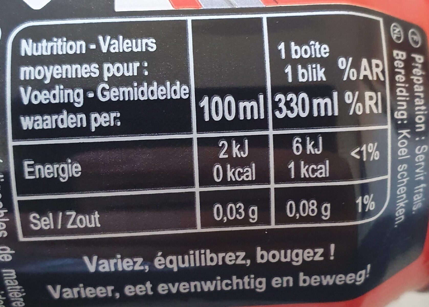 Cola Zero - Voedingswaarden - fr