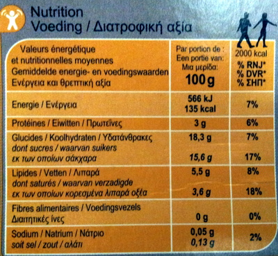 Liégeois Chocolat - Tableau nutritionnel