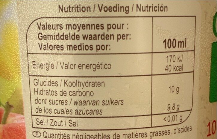 100% pur jus Pomme - Tableau nutritionnel