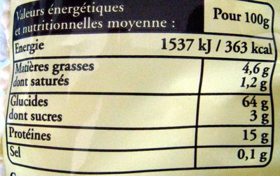 Pâtes d'Alsace IGP Corolles - Näringsfakta - fr