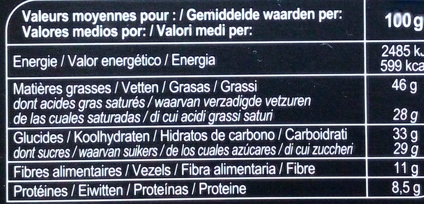 72% cacao noir - Información nutricional - fr