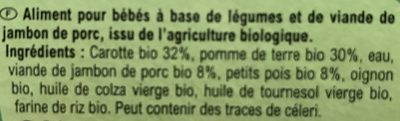 Légumes et Jambon Bio - Ingredients - fr