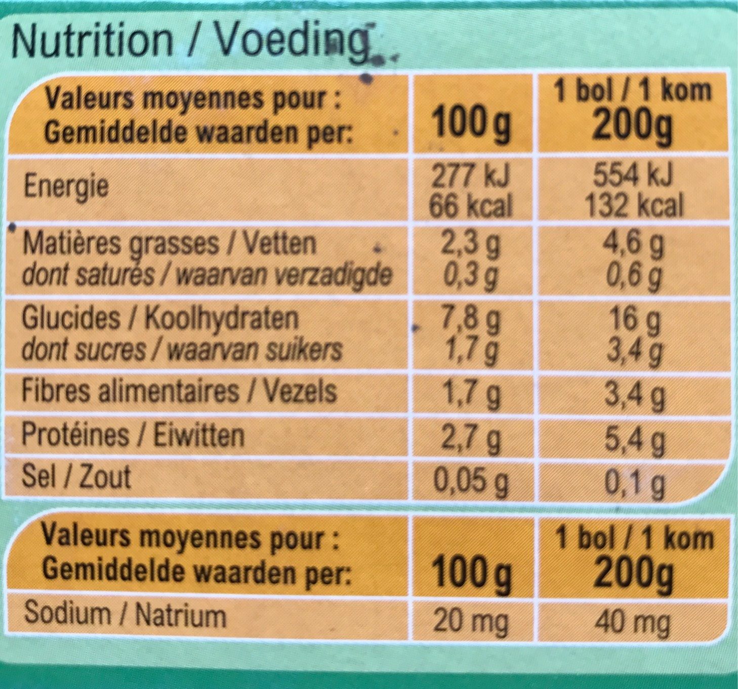 Légumes et Jambon Bio - Nutrition facts - fr