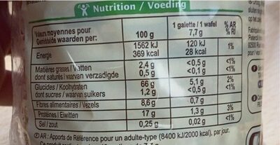 Galettes wafels kamut - Nutrition facts - fr