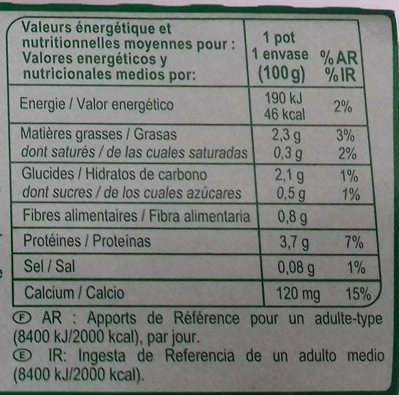 SOJA Nature - Información nutricional - fr