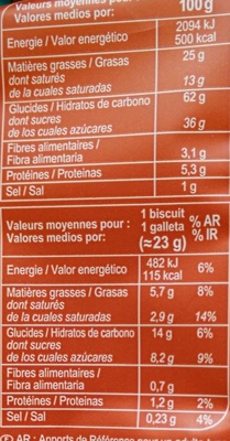 Cookies Big Rocks chocolat (x 8) - Tableau nutritionnel