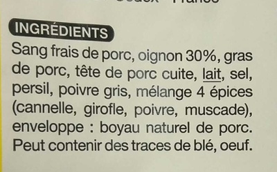 Boudin Noir aux Oignons - Ingrédients