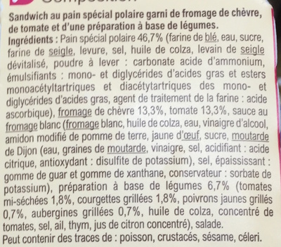 Bon app Chèvre Tomate & Légumes Grillés sandwich au pain spécial polaire - المكونات - fr
