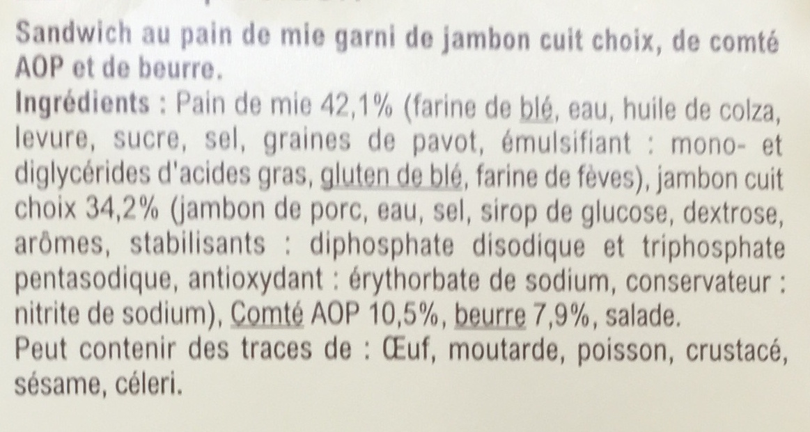 Jambon Beurre & Comté AOP - Ingrediënten - fr