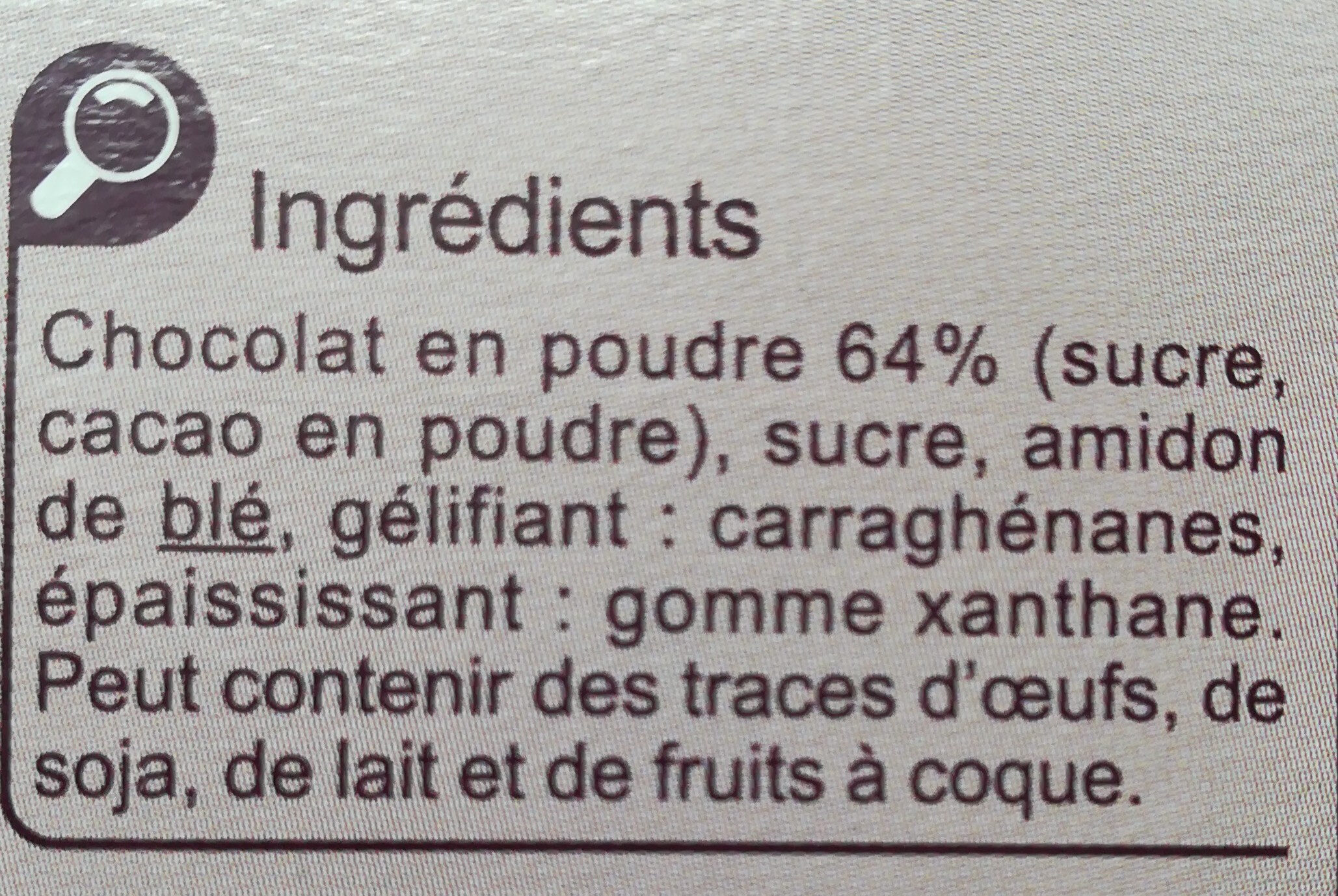 Flan entremets saveur chocolat - Ingredients - fr