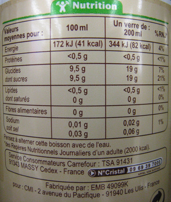 Limonade - Valori nutrizionali - fr