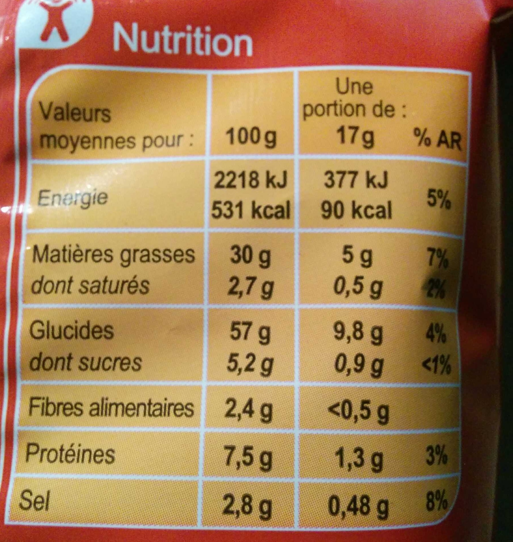 Carrefour Tube Fromage - Informació nutricional - fr