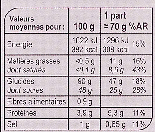 Moelleux nature - Informació nutricional - fr
