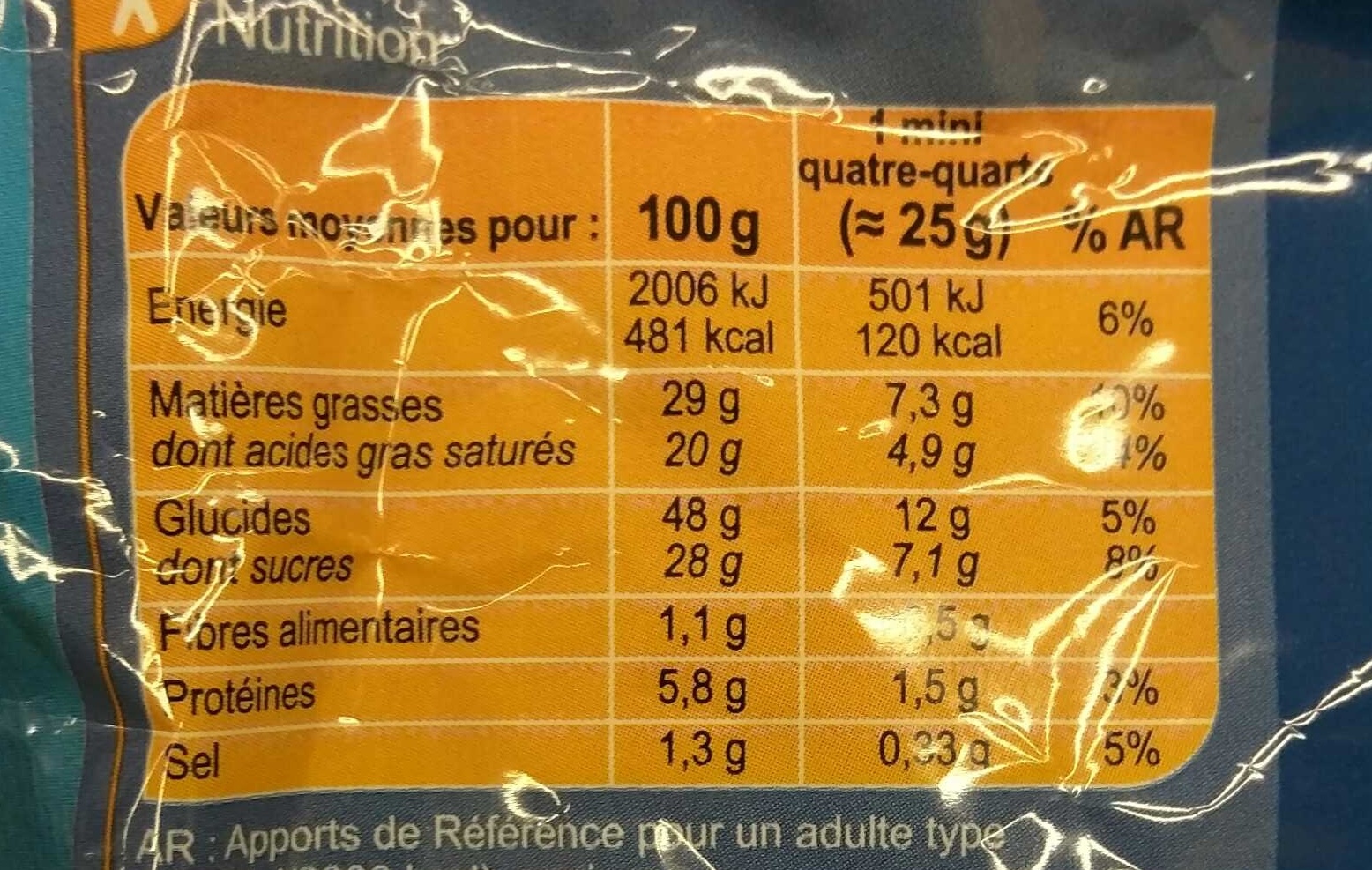 Mini Quatre Quarts - حقائق غذائية - fr